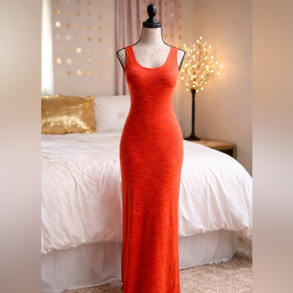 LOFT Orange Space Dye Sleeveless Maxi Dress Size Medium